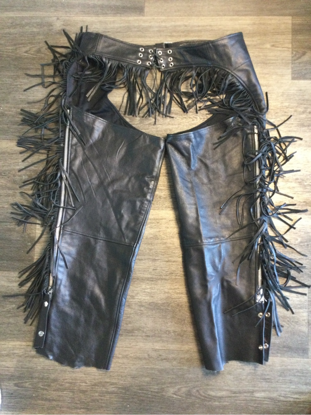 Unik Black Leather Fringe Chaps